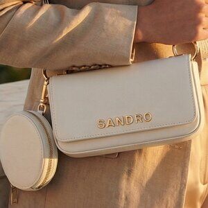 NWT $360 SANDRO totemo shoulder bag off white gold chain and zip coin purse